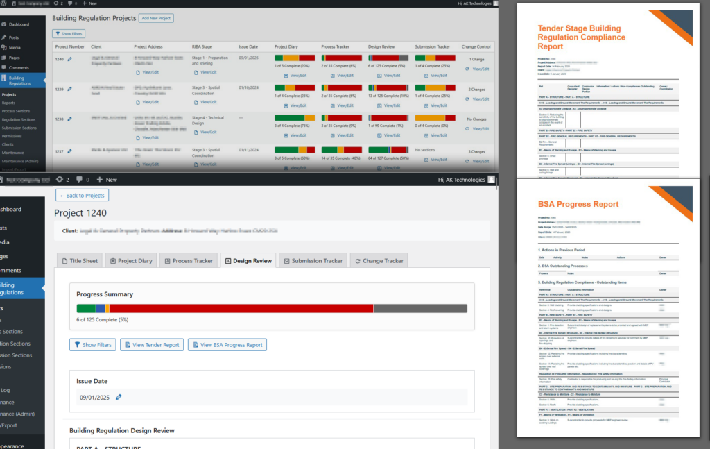 Screenshots showing the management application and reports.